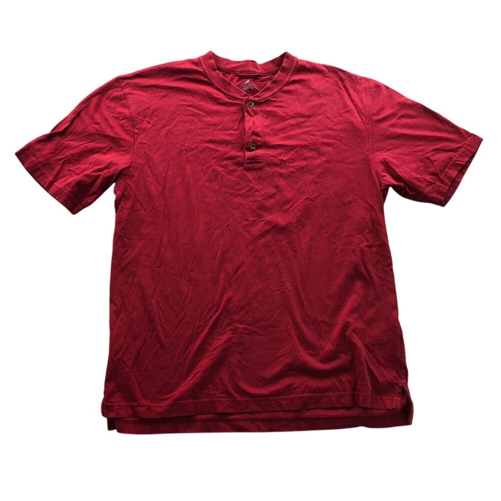 RedHead Mens Henley T-Shirt Large Short Sleeve Casual Pullover 100% Cotton Red